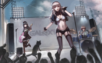 Картинка аниме super sonico девушки бикини зрители выступление динамики кот пение микрофон