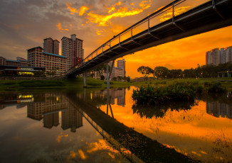 обоя города, сингапур, закат, вечер, мост