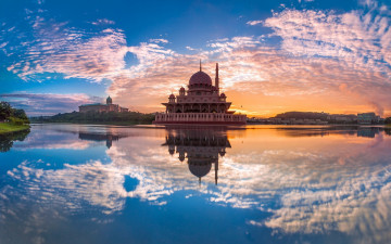обоя малайзия, putra, mosque, города, мечети, медресе, мечеть, отражение, облака