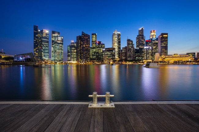 Обои картинки фото города, сингапур, ночь, огни, hdr