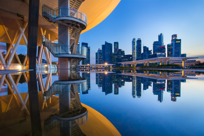Обои картинки фото города, сингапур, вечер, река
