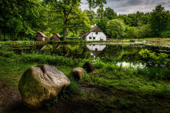 Картинка разное сооружения +постройки дома германия деревья пейзаж пруд трава