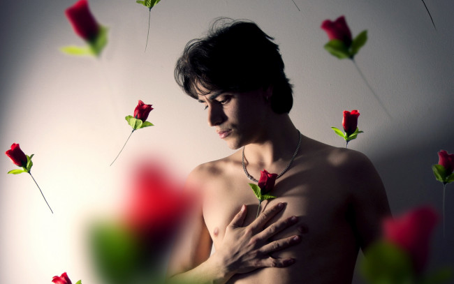 Обои картинки фото мужчины, - unsort, настроение, розы, парень