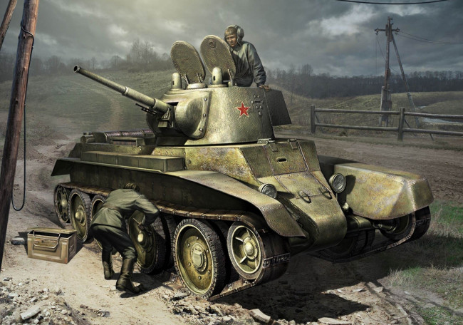 Обои картинки фото рисованное, армия, бт-2, танк, ремонтируют