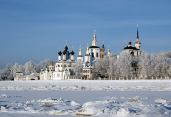 обоя великий устюг, города, - православные церкви,  монастыри, великий, устюг, зима, река, монастырь