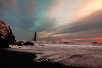 Картинка природа побережье исландия небо берег море волны скалы