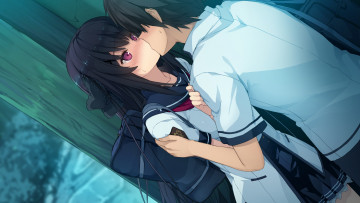 Картинка aokana аниме поцелуй фон парень взгляд девушка