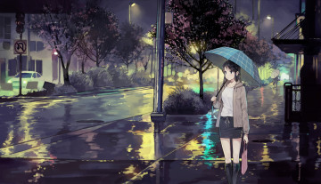 Картинка аниме город +улицы +здания фон взгляд девушка