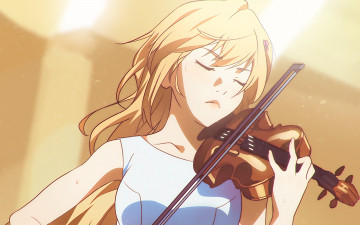 обоя аниме, shigatsu wa kimi no uso, девушка, взгляд, фон