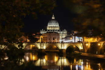 Картинка rome +italy города рим +ватикан+ италия огни мост ночь