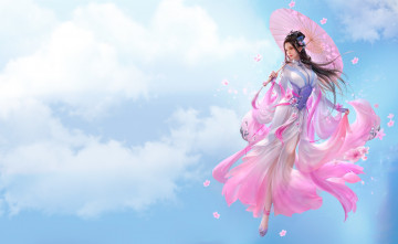 Картинка фэнтези девушки арт fantasy облака девушка игра зонтик
