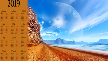 Картинка календари 3д-графика гора плато планета водоем