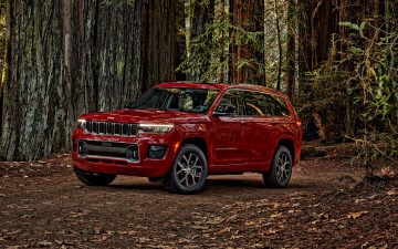 Картинка автомобили jeep 2021 grand cherokee l вид спереди красный внедорожник новый американские джип лес