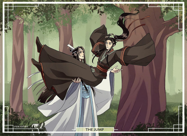 Обои картинки фото аниме, mo dao zu shi, вэй, усянь, лань, ванцзы, дерево, падение