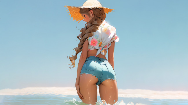 Обои картинки фото аниме, unknown,  другое , девушка, на, море