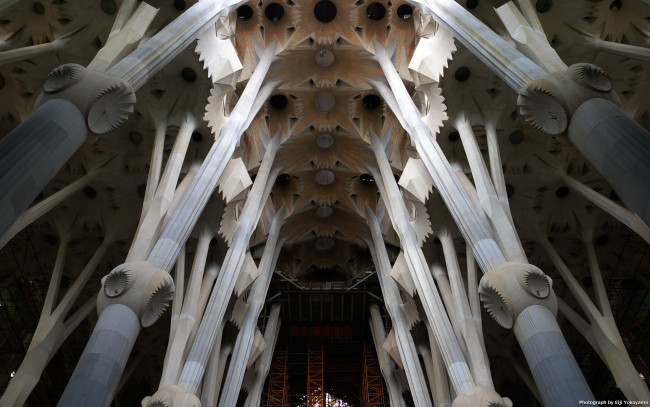 Обои картинки фото sagrada, familia, inside, barcelona, интерьер, убранство, роспись, храма