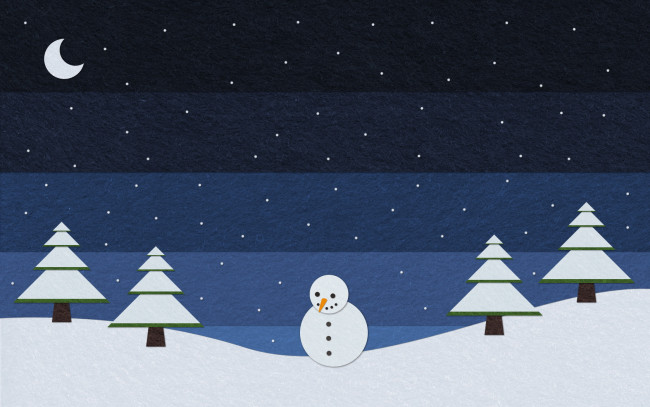 Обои картинки фото праздничные, векторная, графика, новый, год, снеговик, луна