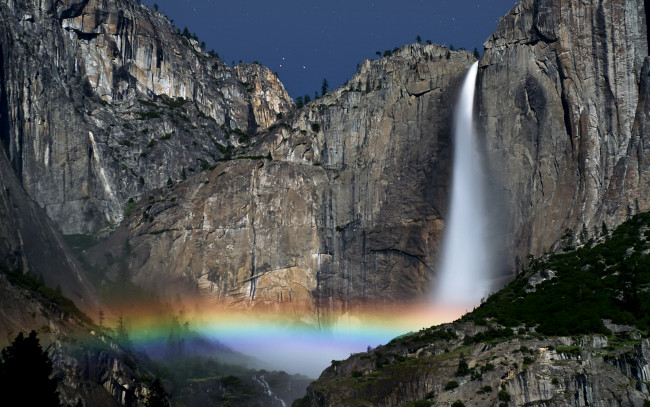 Обои картинки фото природа, водопады, гора, водопад, радуга, скалы