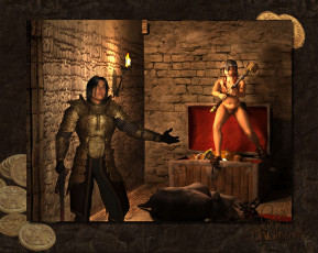 Картинка 3д графика fantasy фантазия факел мужчина женщина меч