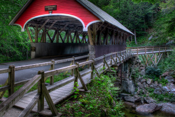 Картинка franconia notch state park природа дороги деревья мост дорога речка