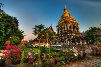 Картинка wat chiang man mai thailand города буддистские другие храмы храм ват Чианг ман Чиангмай тайланд цветы
