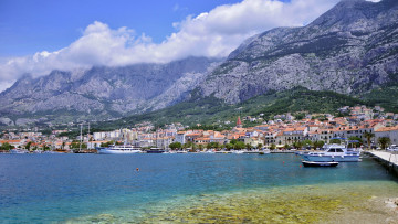 Картинка хорватия макарска города панорамы побережье море дома
