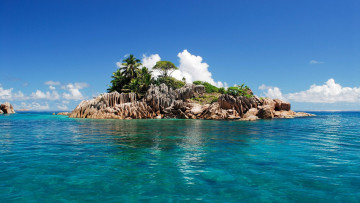 Картинка природа тропики сейшельские острова пальмы камни море облака
