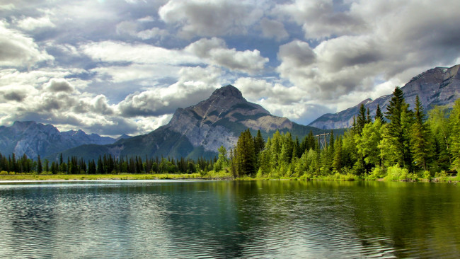 Обои картинки фото mount, mcgillivray, alberta, canada, природа, реки, озера, облака, лес, озеро, горы, канада, альберта