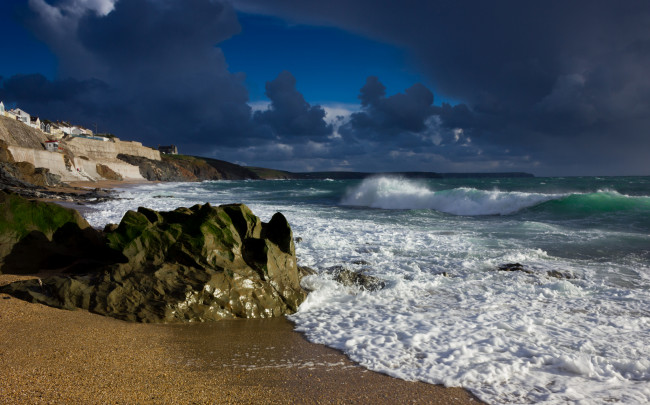 Обои картинки фото porthleven, england, природа, побережье, англия, море, волны, камни