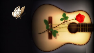 Картинка музыка -другое бабочка роза гитара