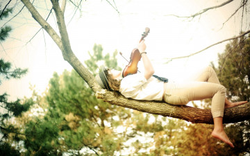 Картинка музыка -другое шляпа скрипка девушка природа дерево