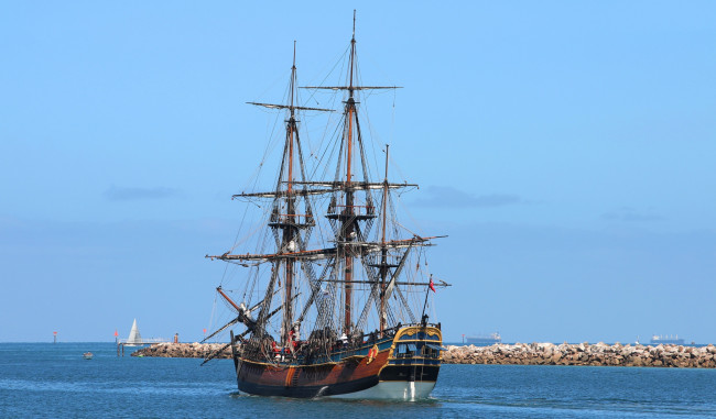 Обои картинки фото hmb endeavour, корабли, парусники, мачты, паруса