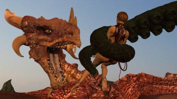 Картинка 3д+графика фантазия+ fantasy дракон фон девушка взгляд