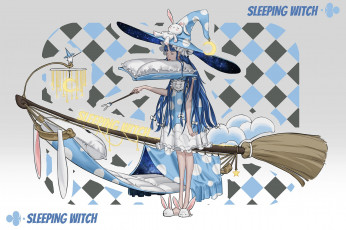Картинка фэнтези маги +волшебники ведьма шляпа палочка подушка метла