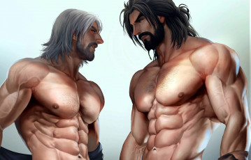 обоя рисованное, aenaluck, мужчины, мышцы