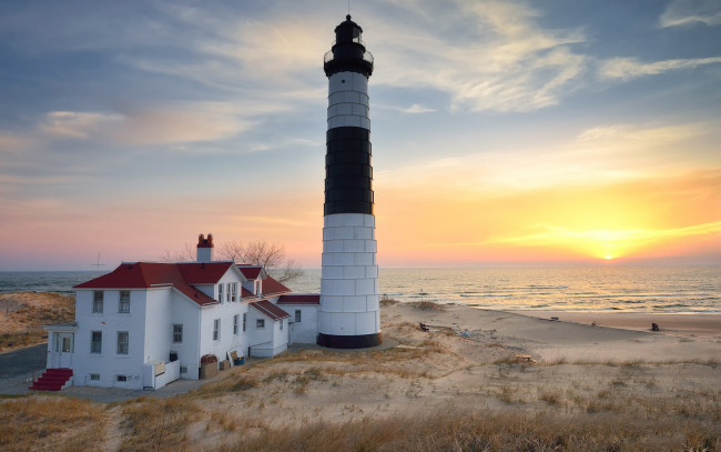 Обои картинки фото big sable point lighthouse, mason county, michigan, природа, маяки, big, sable, point, lighthouse, mason, county