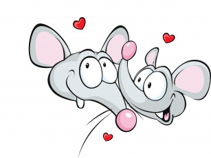 Картинка векторная+графика животные white background hearts the lovers of mouse сердечки влюбленные мышки белый фон