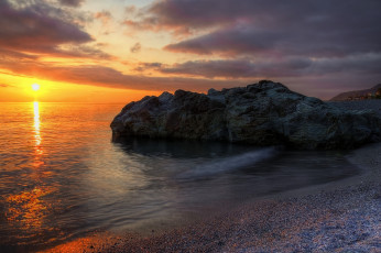 Картинка природа восходы закаты пляж океан солнце тучи