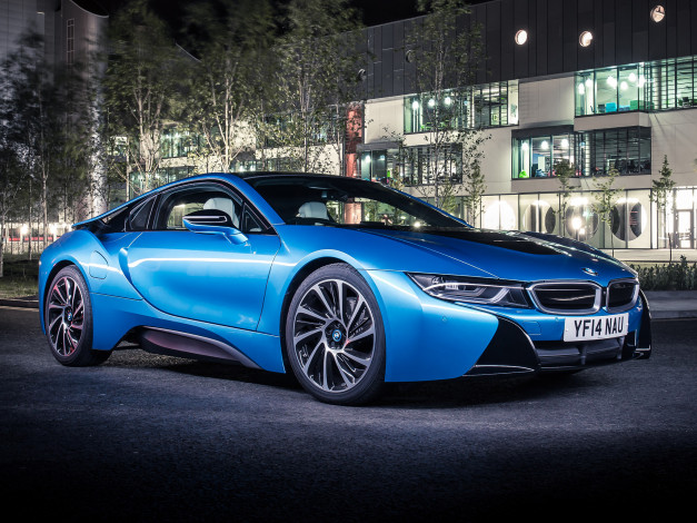 Обои картинки фото автомобили, bmw, 2014г, uk-spec, i8, синий