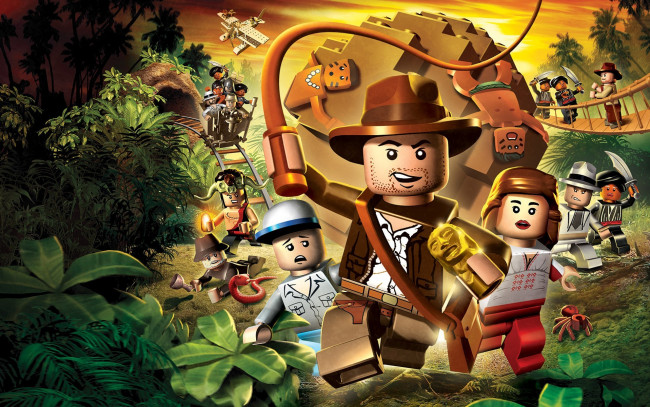 Обои картинки фото видео игры, lego indiana jones,  the original adventures, человечки, шляпа, кнут, джунгли, индиана, джонс, лего