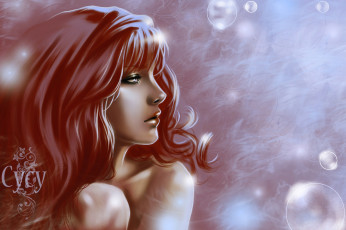 Картинка рисованное люди рыжая пузырьки профиль девушка