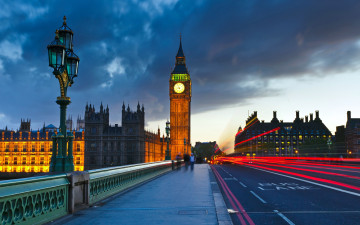 обоя города, лондон , великобритания, мост, вечер, улица