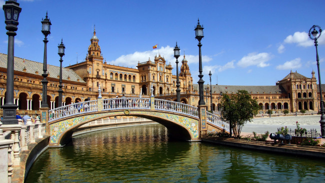 Обои картинки фото sevilla - plaza de espana, города, севилья , испания, мост, канал