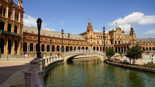 Обои картинки фото sevilla - plaza de espana, города, севилья , испания, мост, канал