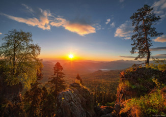 Картинка природа восходы закаты рассвет сосны небо солнце алексей дранговский плато лаго-наки