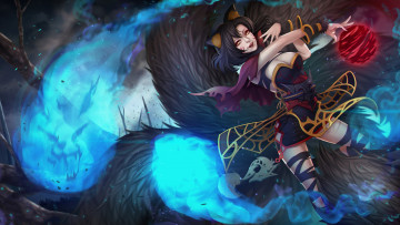 Картинка видео+игры league+of+legends девушка фон взгляд улыбка ушки ahri