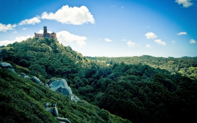 Обои картинки фото palacio da pena, города, - дворцы,  замки,  крепости, замок, горы, леса