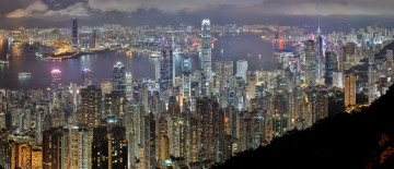Картинка гонконг города китай здания ночь небоскребы