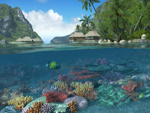Картинка 3д графика nature landscape природа пейзаж кораллы море пальмы