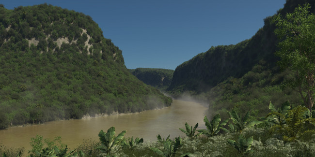 Обои картинки фото 3д, графика, nature, landscape, природа, горы, лес, река